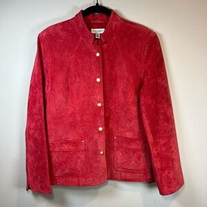 David Brooks Suede Jacket Red Snap Front Moto Minimalist Women's Sz Large Petite